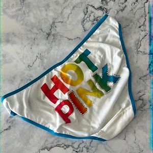NWT PINK by VS cotton panties with rainbow and rhinestones accent